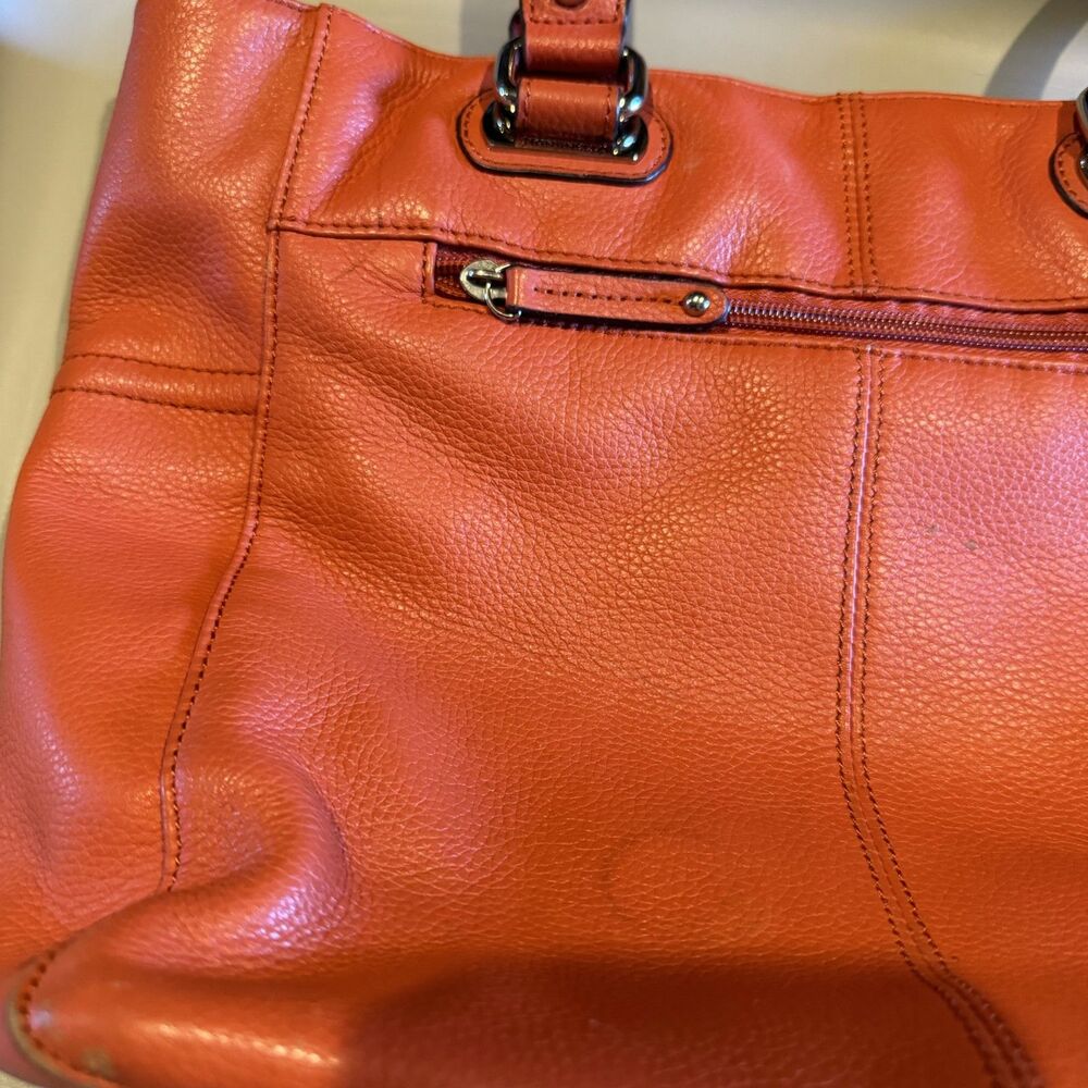 Tignanello Leather Shoulder Bag Pebbled Double Handle Tote Pink Orange 14x11 - Picture 4 of 12